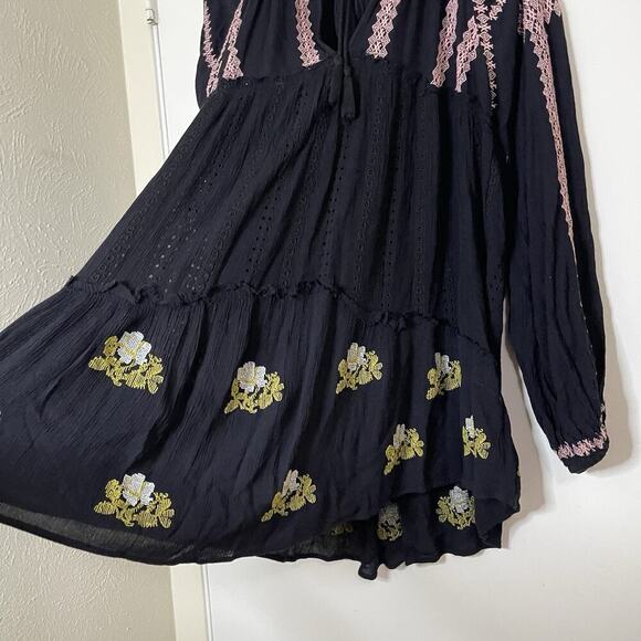 NWOT Free People Lined Wild Horses Mini black embroidered floral boho Dress US S - Picture 4 of 7